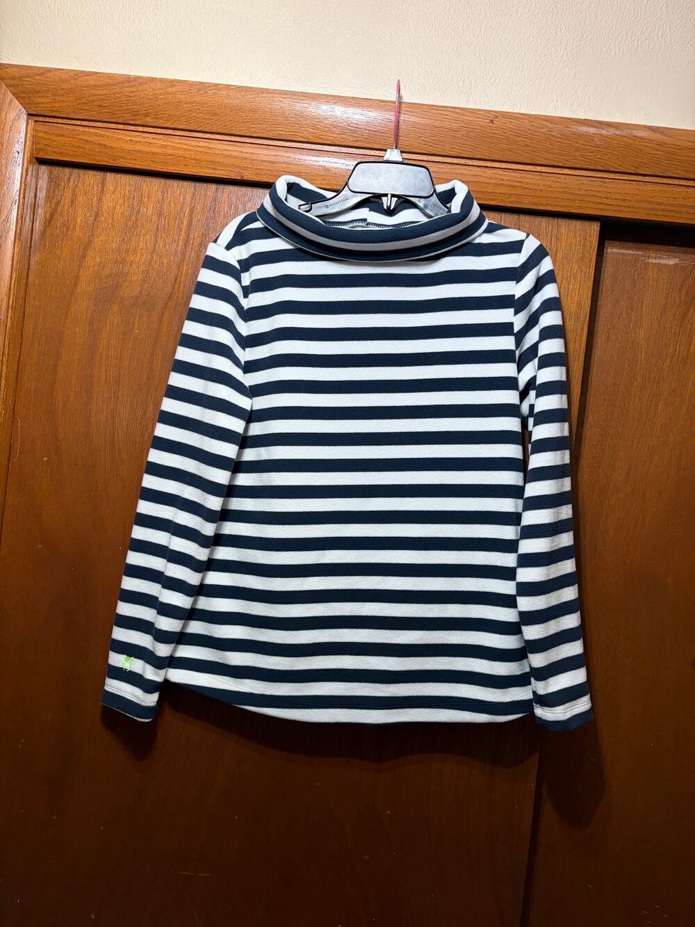 Dudley Stephens Women's M Navy Preppy Striped Funnel Neck Pullover Top Nautical